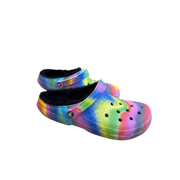 Crocs Rainbow Tie-Dye Fur Lined Clogs slip on shoes size 12 SKU8127 - Picture 4 of 9